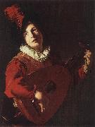 MANFREDI, Bartolomeo Lute Playing Young sg oil on canvas